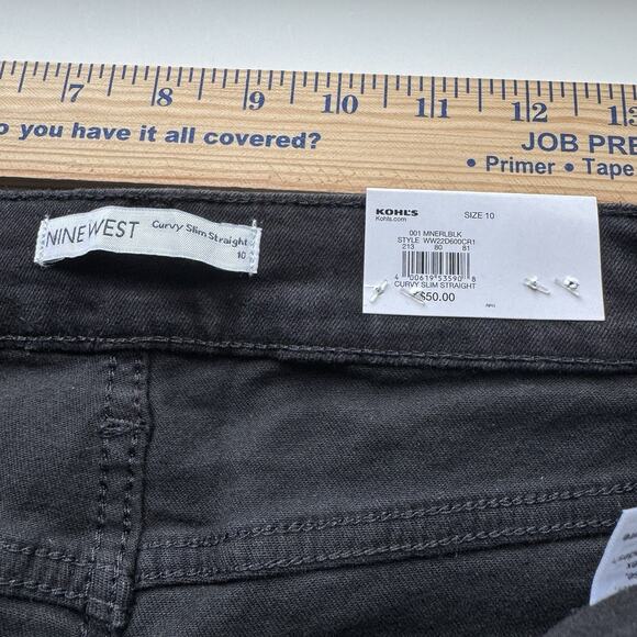 Nine West High Rise Jeans Dark Black Women's 10 Curvy Slim Straight Denim NWT - Picture 5 of 7